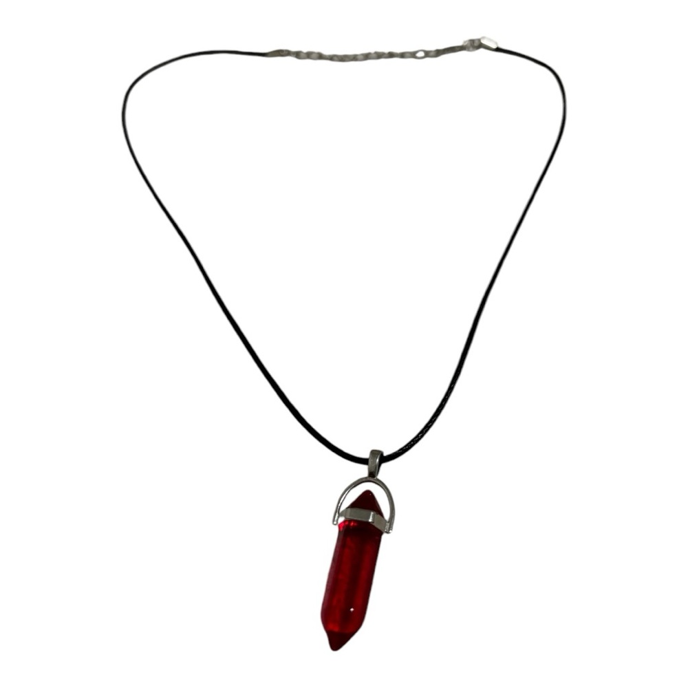Hexagonal Pointed Pendant on Adjustable Black Cotton Cord Necklace Women's Red